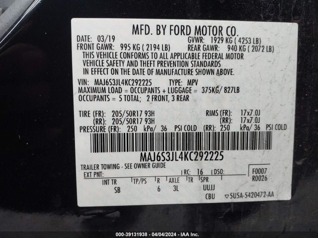 Photo 8 VIN: MAJ6S3JL4KC292225 - FORD ECOSPORT 