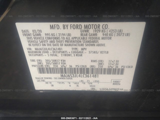 Photo 8 VIN: MAJ6S3JL4LC361481 - FORD ECOSPORT 