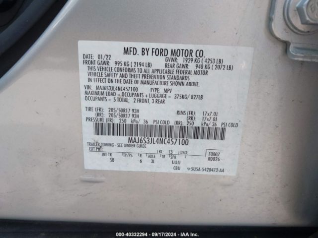 Photo 8 VIN: MAJ6S3JL4NC457100 - FORD ECOSPORT 