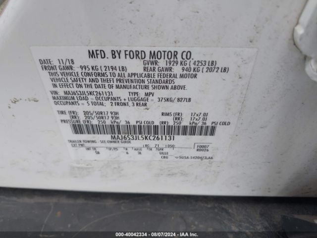 Photo 8 VIN: MAJ6S3JL5KC261131 - FORD ECOSPORT 