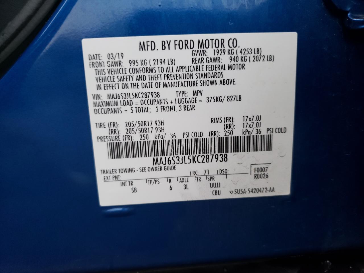 Photo 11 VIN: MAJ6S3JL5KC287938 - FORD ECOSPORT 