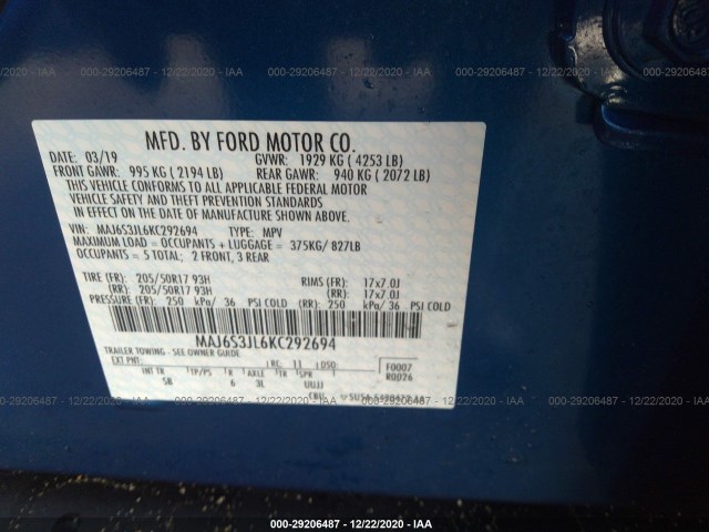 Photo 8 VIN: MAJ6S3JL6KC292694 - FORD ECOSPORT 