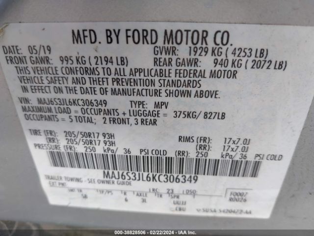 Photo 8 VIN: MAJ6S3JL6KC306349 - FORD ECOSPORT 