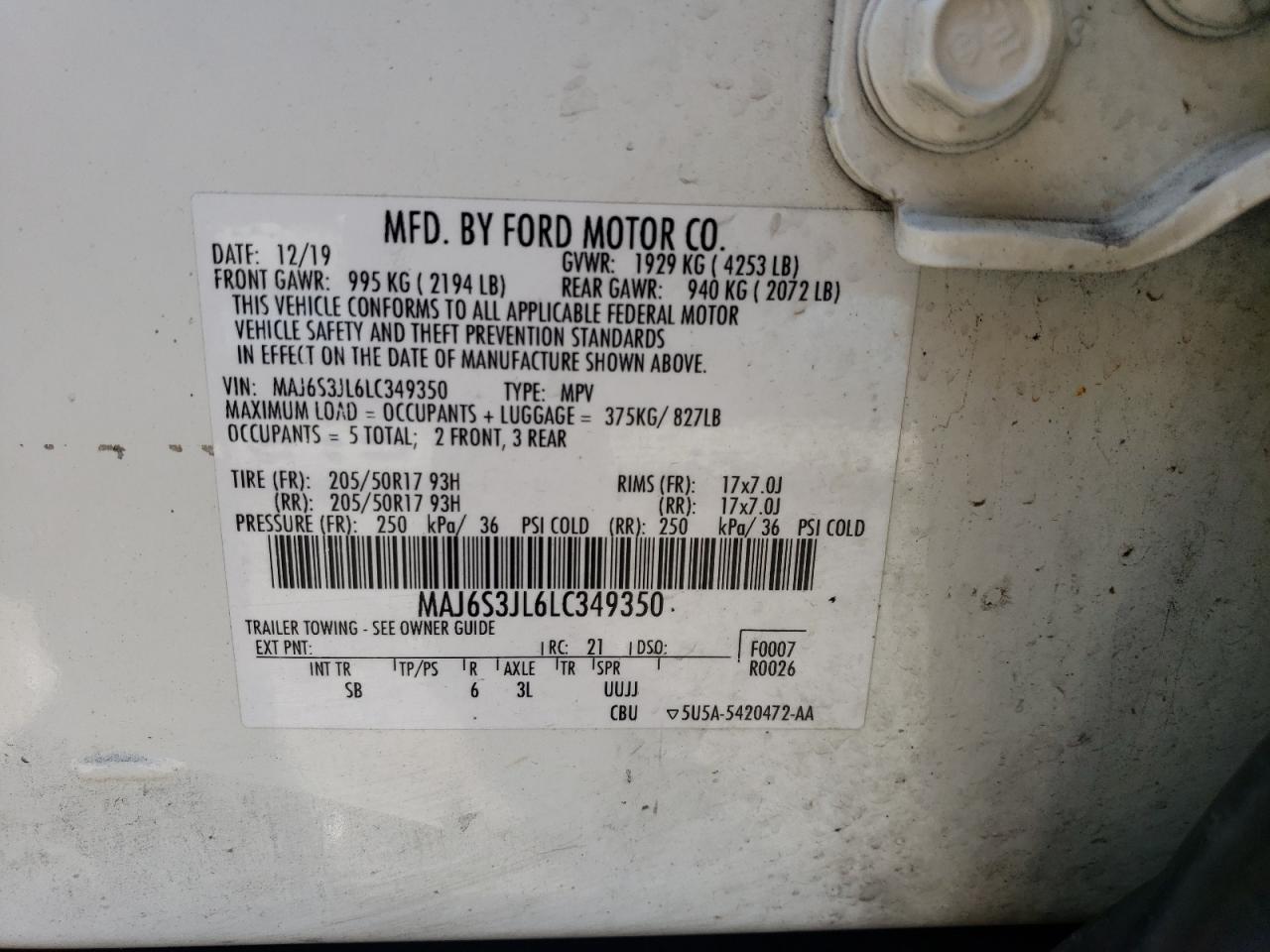 Photo 12 VIN: MAJ6S3JL6LC349350 - FORD ECOSPORT 