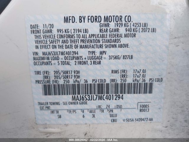 Photo 8 VIN: MAJ6S3JL7MC401294 - FORD ECOSPORT 