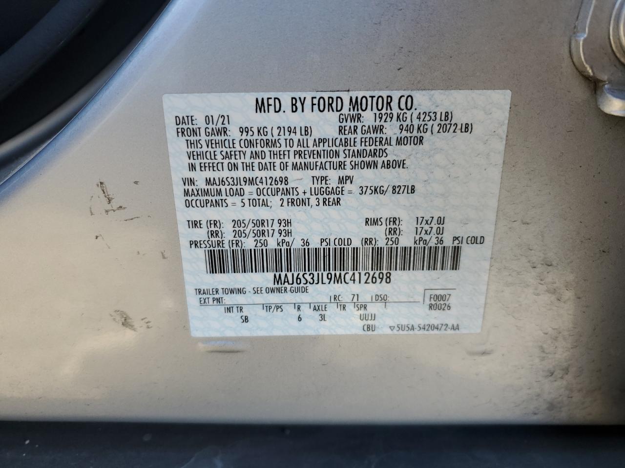 Photo 11 VIN: MAJ6S3JL9MC412698 - FORD ECOSPORT 