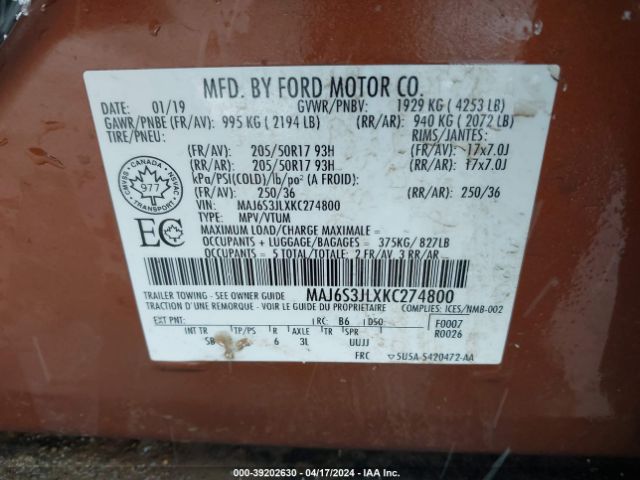 Photo 8 VIN: MAJ6S3JLXKC274800 - FORD ECOSPORT 