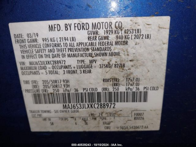 Photo 8 VIN: MAJ6S3JLXKC288972 - FORD ECOSPORT 