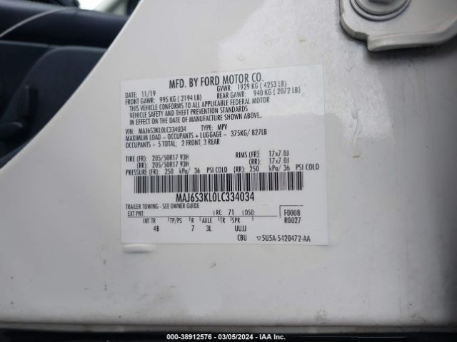 Photo 8 VIN: MAJ6S3KL0LC334034 - FORD ECOSPORT 