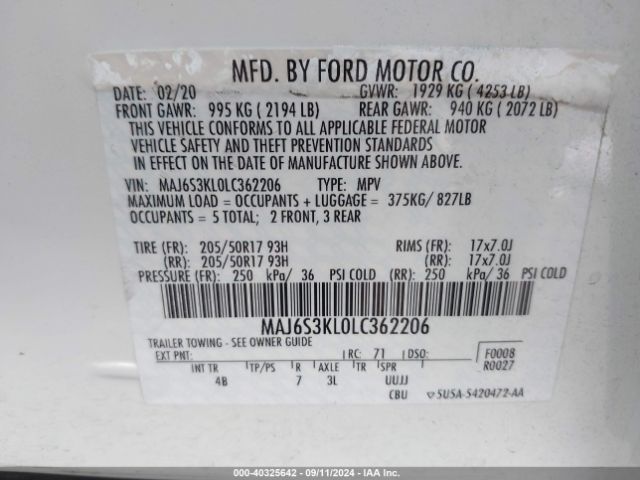 Photo 8 VIN: MAJ6S3KL0LC362206 - FORD ECOSPORT 