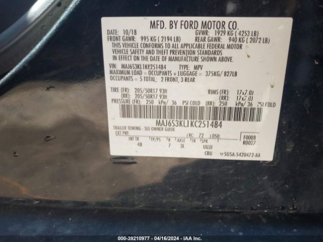 Photo 8 VIN: MAJ6S3KL1KC251484 - FORD ECOSPORT 