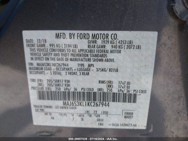 Photo 8 VIN: MAJ6S3KL1KC267944 - FORD ECOSPORT 