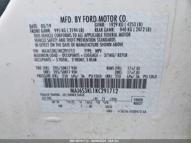 Photo 8 VIN: MAJ6S3KL1KC291712 - FORD ECOSPORT 