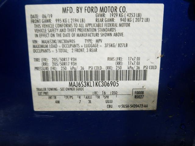 Photo 9 VIN: MAJ6S3KL1KC306905 - FORD ECOSPORT T 