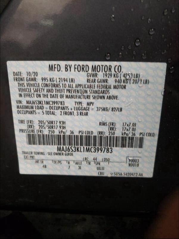 Photo 9 VIN: MAJ6S3KL1MC399783 - FORD ECOSPORT T 