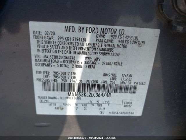 Photo 8 VIN: MAJ6S3KL2LC364748 - FORD ECOSPORT 