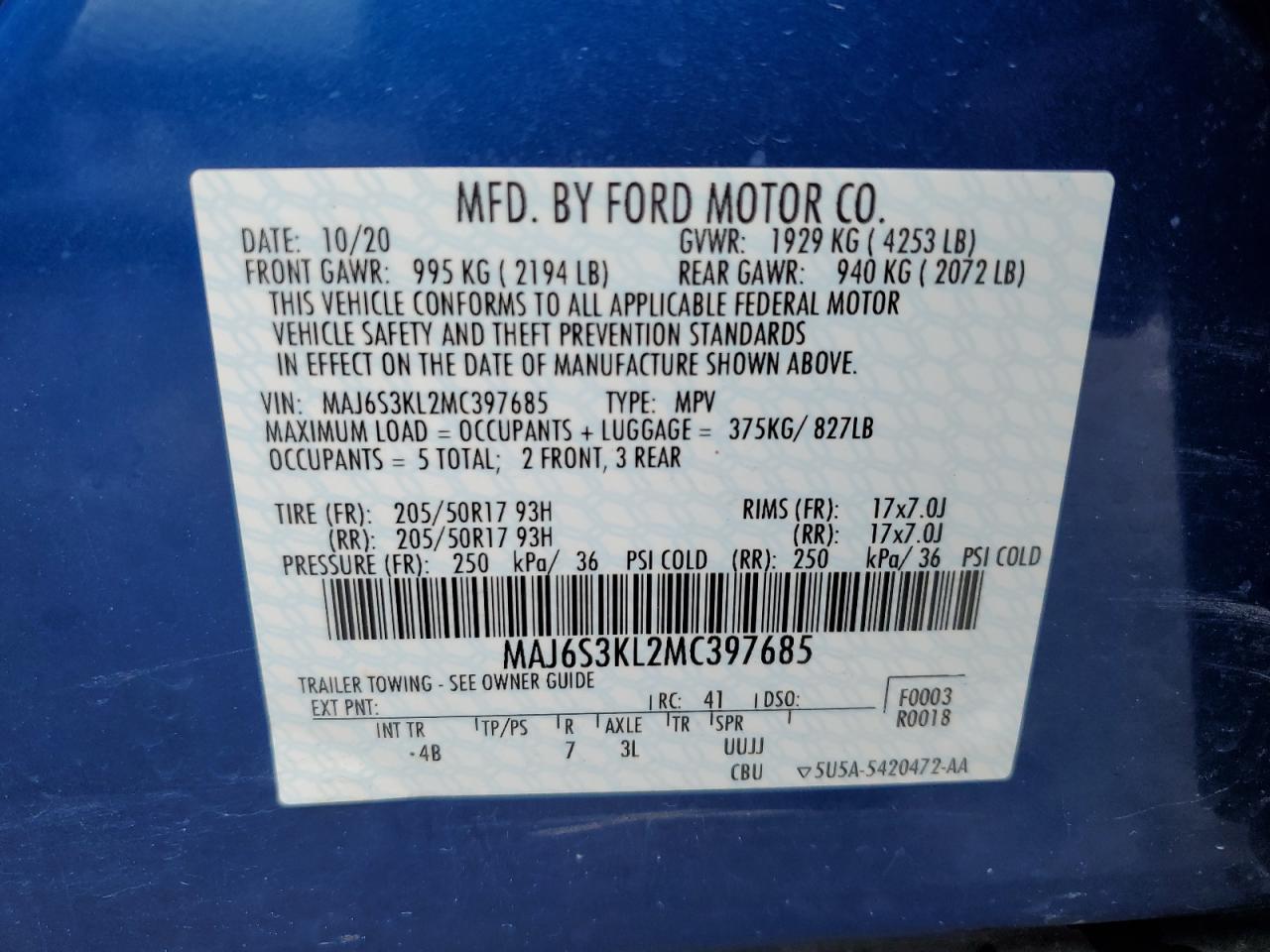 Photo 12 VIN: MAJ6S3KL2MC397685 - FORD ECOSPORT 