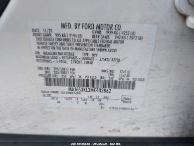 Photo 8 VIN: MAJ6S3KL3MC402862 - FORD ECOSPORT 