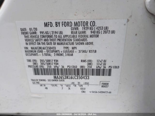 Photo 8 VIN: MAJ6S3KL6LC350433 - FORD ECOSPORT 