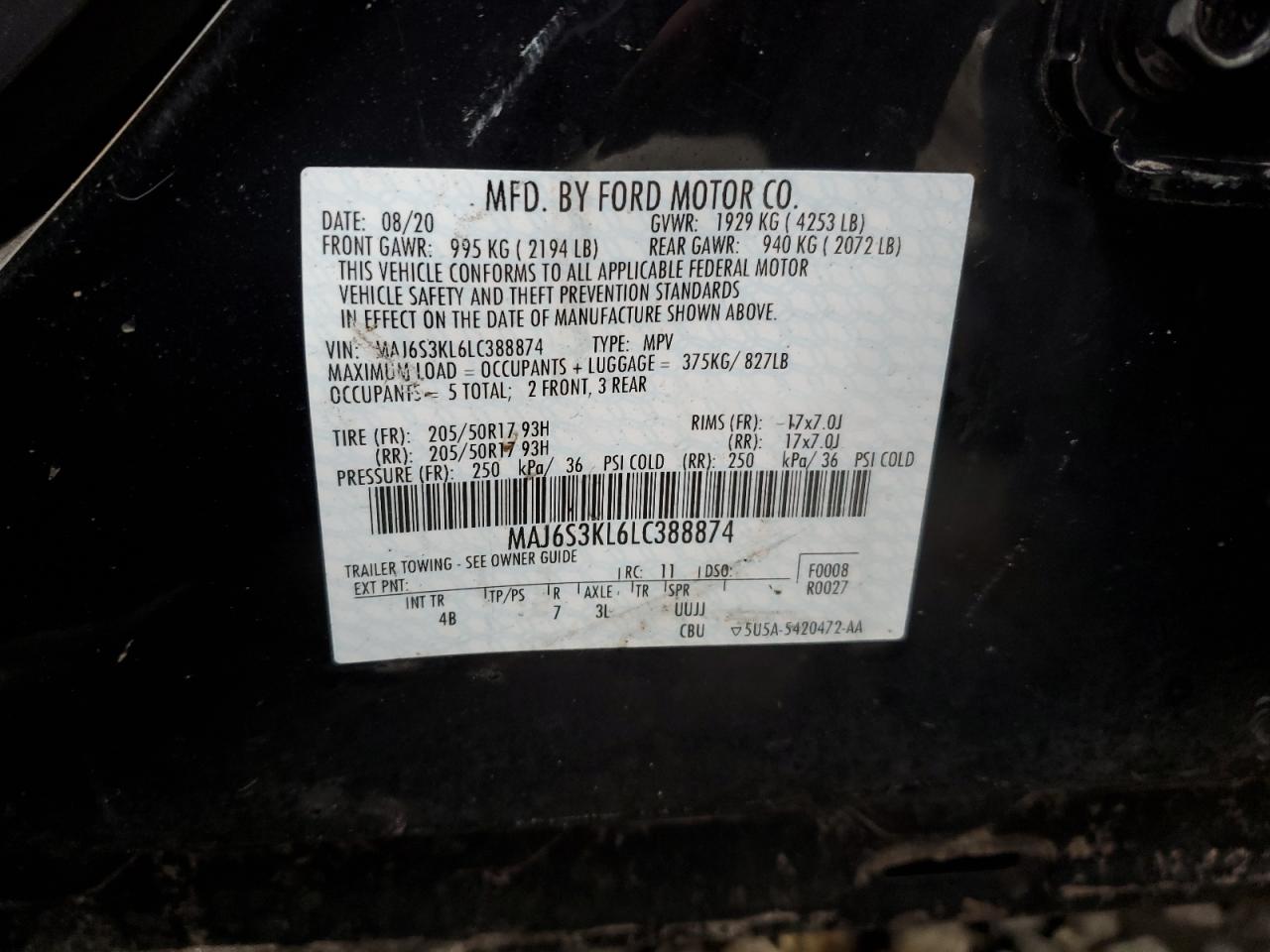 Photo 11 VIN: MAJ6S3KL6LC388874 - FORD ECOSPORT 