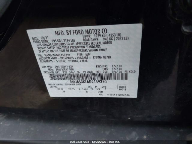 Photo 8 VIN: MAJ6S3KL6NC459350 - FORD ECOSPORT 