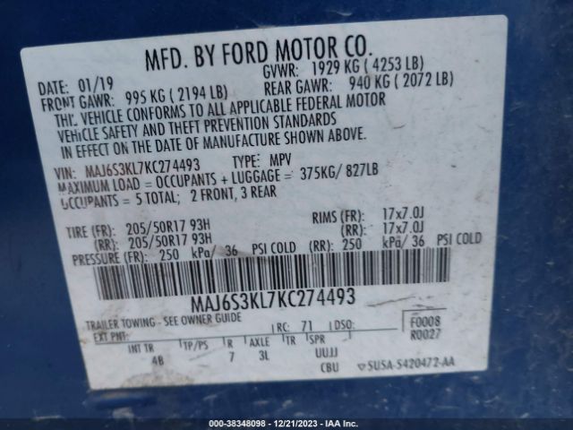 Photo 8 VIN: MAJ6S3KL7KC274493 - FORD ECOSPORT 