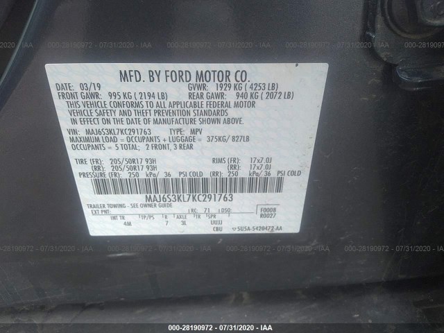 Photo 8 VIN: MAJ6S3KL7KC291763 - FORD ECOSPORT 