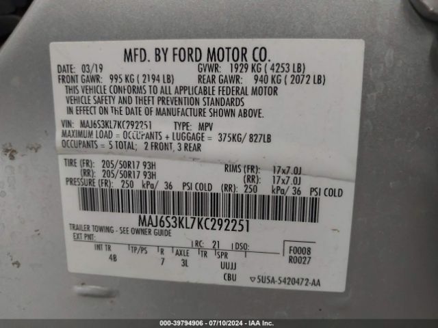 Photo 8 VIN: MAJ6S3KL7KC292251 - FORD ECOSPORT 