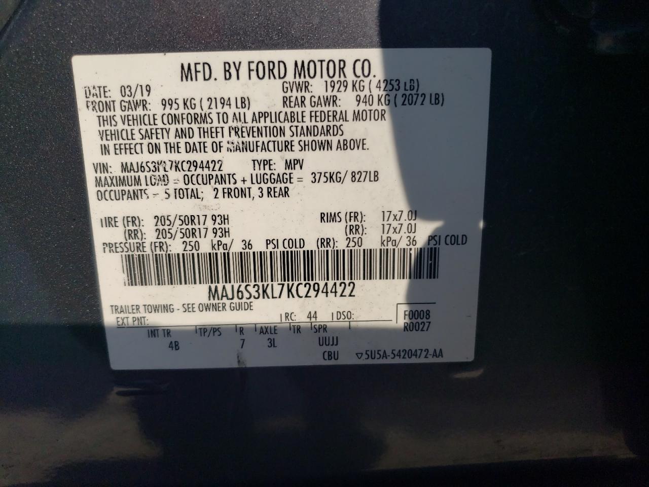 Photo 12 VIN: MAJ6S3KL7KC294422 - FORD ECOSPORT 