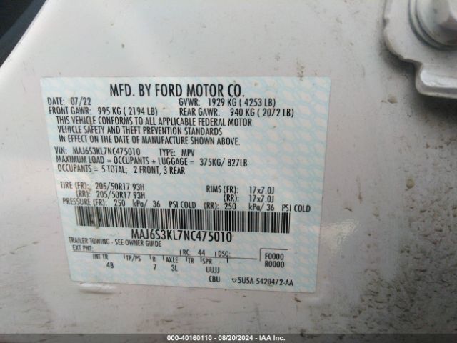 Photo 8 VIN: MAJ6S3KL7NC475010 - FORD ECOSPORT 