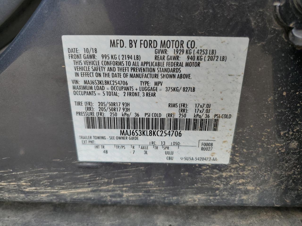 Photo 12 VIN: MAJ6S3KL8KC254706 - FORD ECOSPORT 