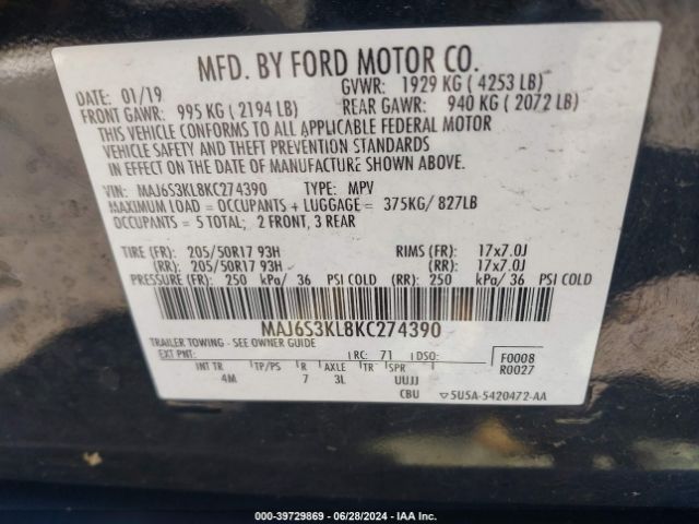 Photo 8 VIN: MAJ6S3KL8KC274390 - FORD ECOSPORT 