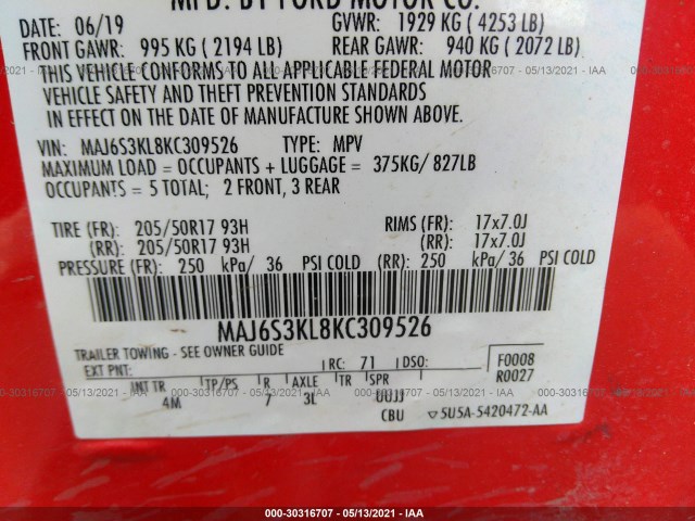 Photo 8 VIN: MAJ6S3KL8KC309526 - FORD ECOSPORT 