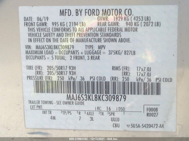 Photo 8 VIN: MAJ6S3KL8KC309879 - FORD ECOSPORT 