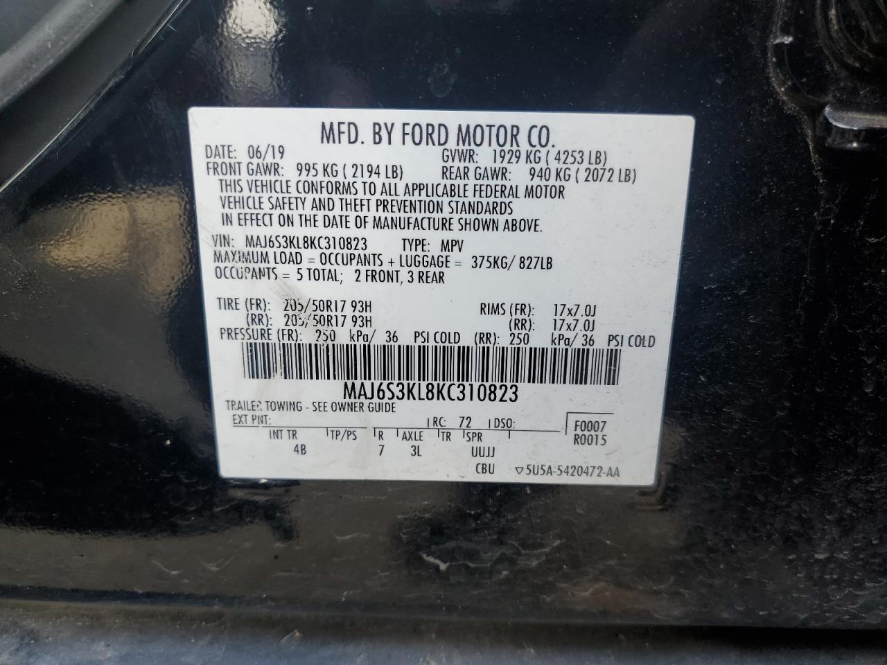 Photo 12 VIN: MAJ6S3KL8KC310823 - FORD ECOSPORT 