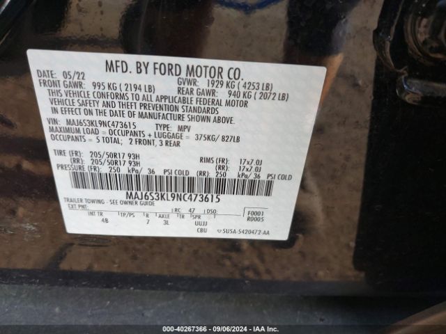 Photo 8 VIN: MAJ6S3KL9NC473615 - FORD ECOSPORT 