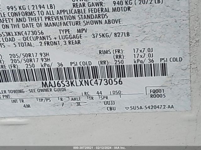 Photo 8 VIN: MAJ6S3KLXNC473056 - FORD ECOSPORT 