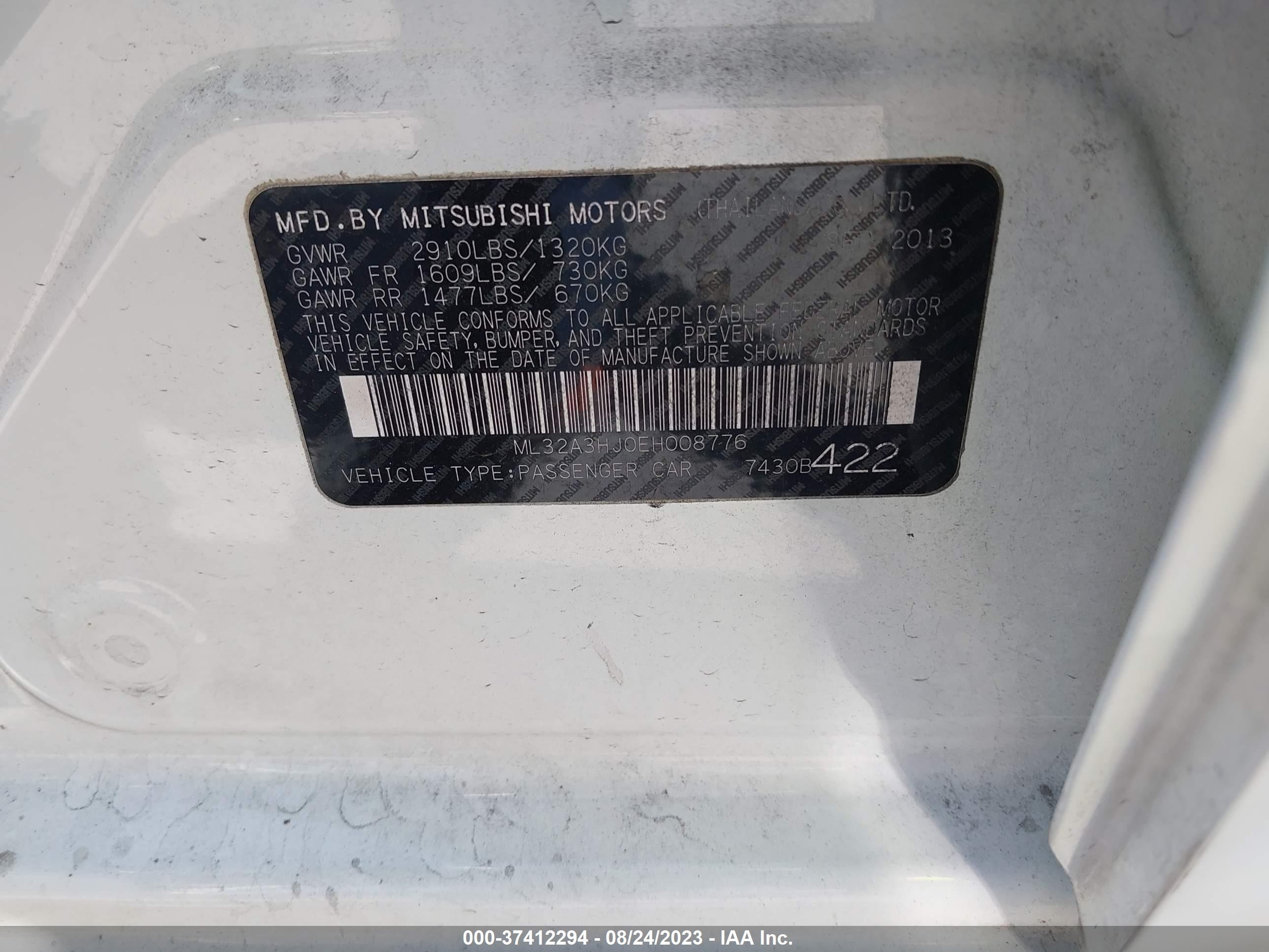 Photo 8 VIN: ML32A3HJ0EH008776 - MITSUBISHI MIRAGE 