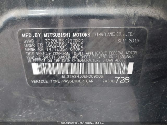 Photo 8 VIN: ML32A3HJ0EH009006 - MITSUBISHI MIRAGE 