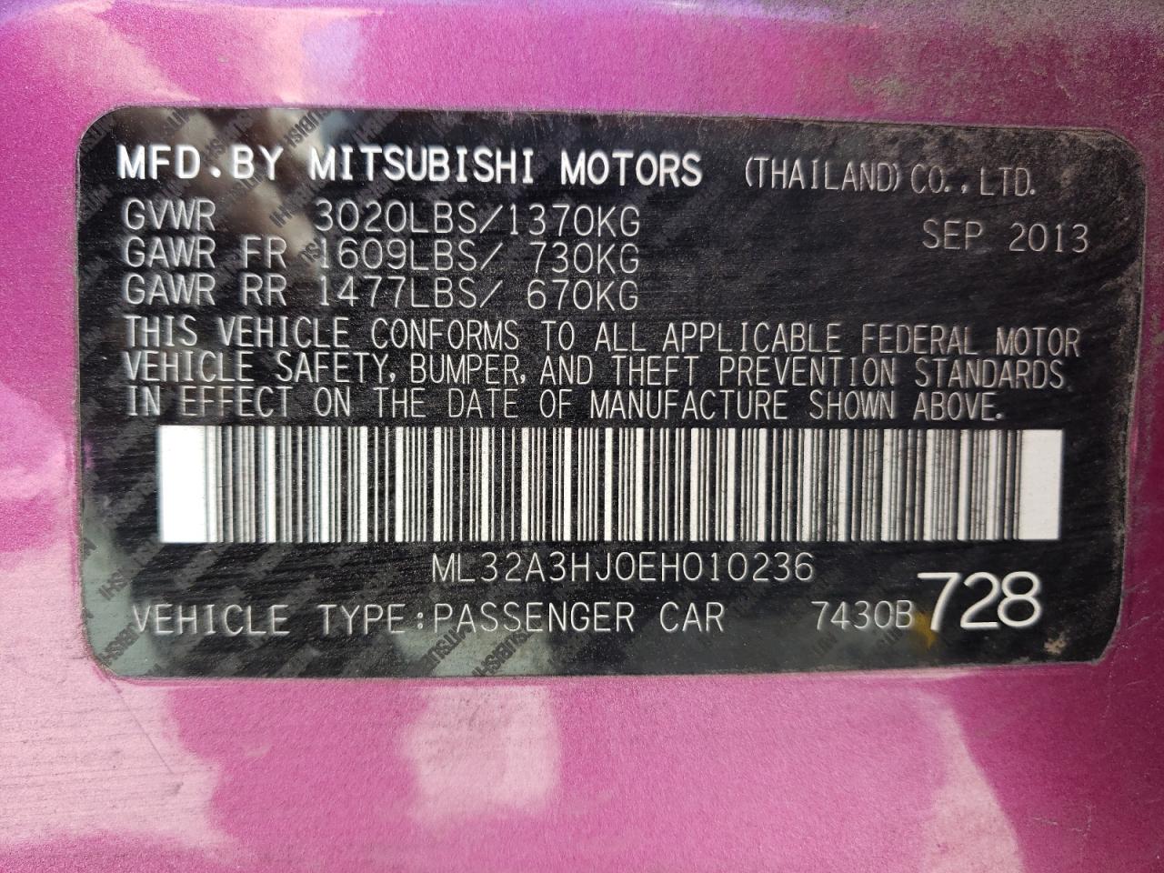 Photo 11 VIN: ML32A3HJ0EH010236 - MITSUBISHI MIRAGE 