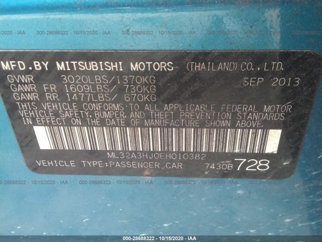 Photo 8 VIN: ML32A3HJ0EH010382 - MITSUBISHI MIRAGE 