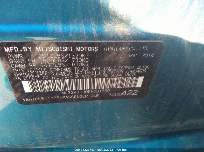 Photo 8 VIN: ML32A3HJ0FH001750 - MITSUBISHI MIRAGE 