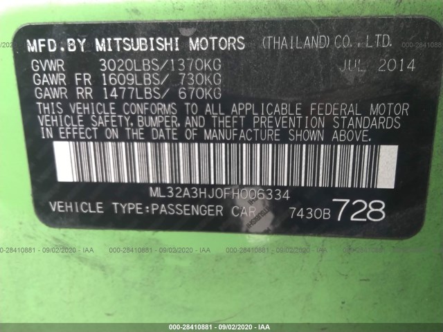 Photo 8 VIN: ML32A3HJ0FH006334 - MITSUBISHI MIRAGE 