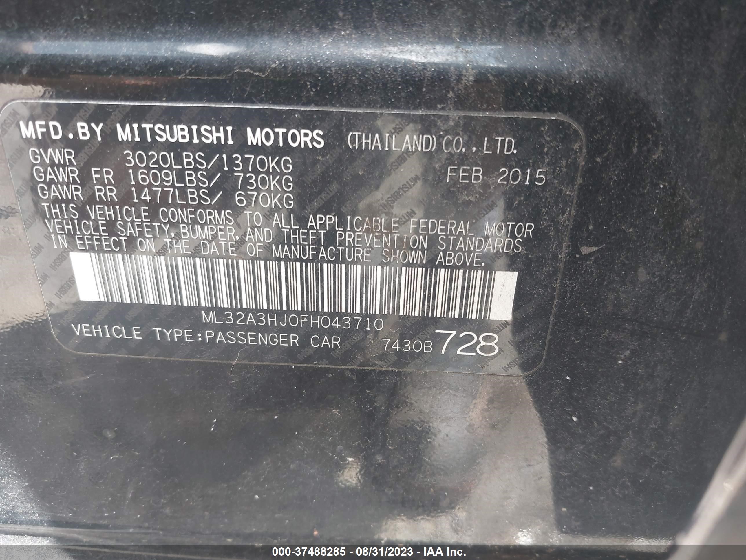 Photo 8 VIN: ML32A3HJ0FH043710 - MITSUBISHI MIRAGE 