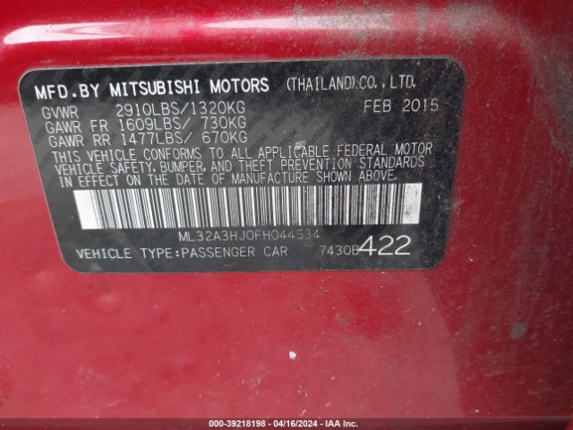 Photo 8 VIN: ML32A3HJ0FH044534 - MITSUBISHI MIRAGE 