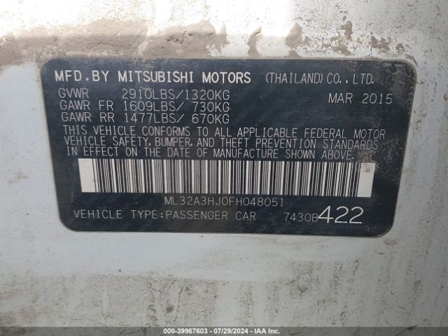 Photo 8 VIN: ML32A3HJ0FH048051 - MITSUBISHI MIRAGE 