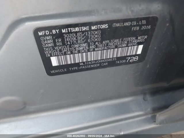 Photo 8 VIN: ML32A3HJ0HH004635 - MITSUBISHI MIRAGE 