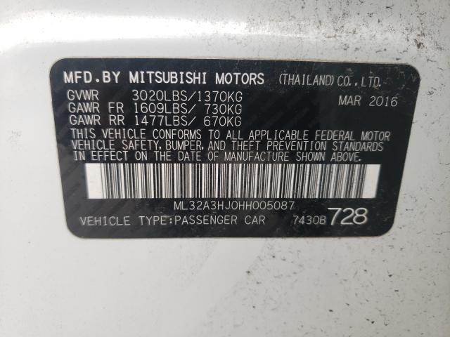 Photo 9 VIN: ML32A3HJ0HH005087 - MITSUBISHI MIRAGE ES 