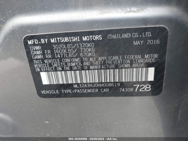 Photo 8 VIN: ML32A3HJ0HH008619 - MITSUBISHI MIRAGE 