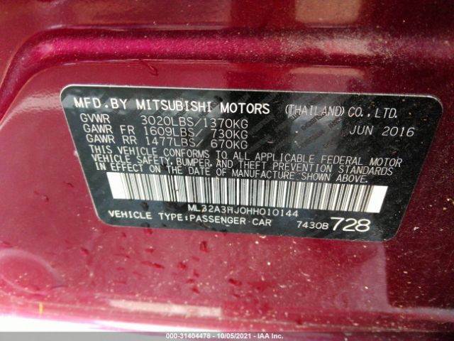 Photo 8 VIN: ML32A3HJ0HH010144 - MITSUBISHI MIRAGE 